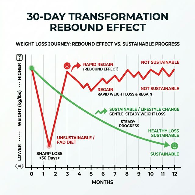 Chart showing the 30-day transformation rebound effect vs. sustainable long-term progress